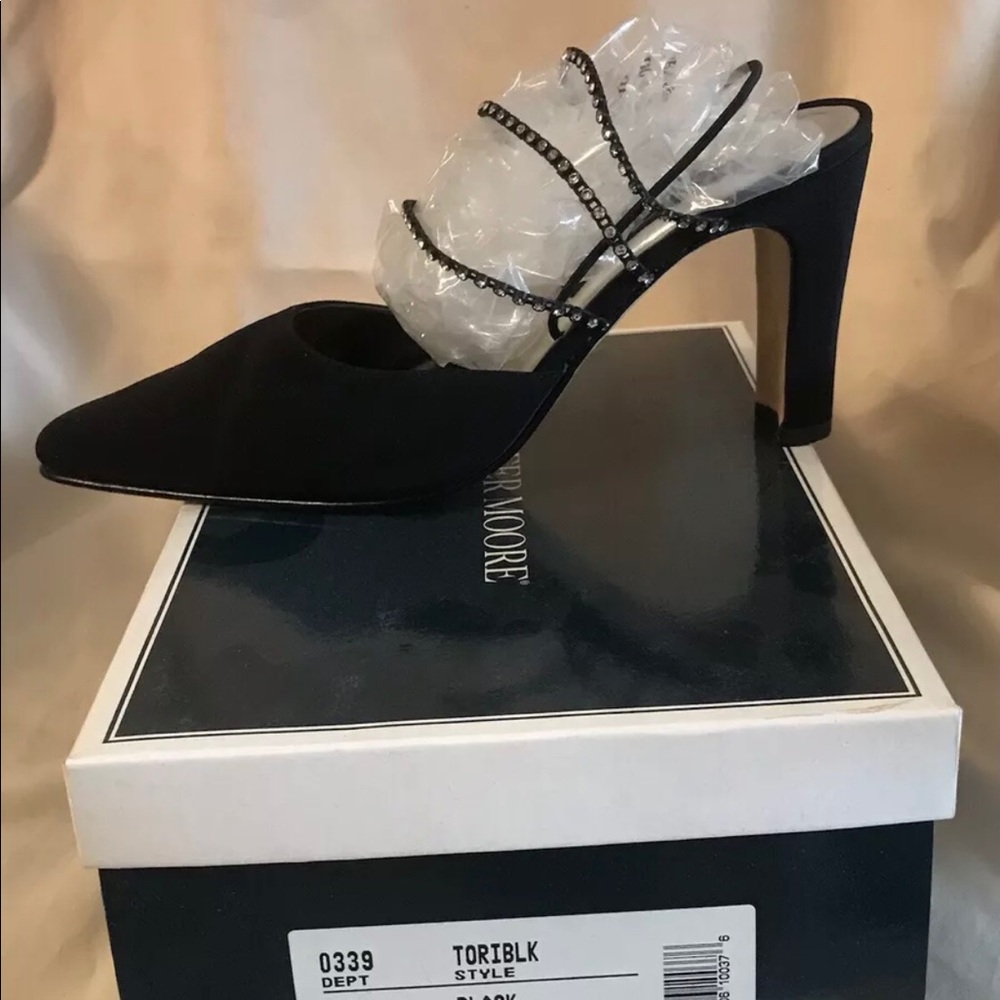 Jennifer Moore Dress Heels Black Rhinestones TORI 8 Box
